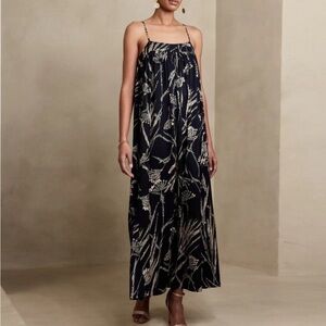 NWT Banana Republic Trapeze Maxi Dress Preppy Navy Size Petite 8 Fairycore 8P